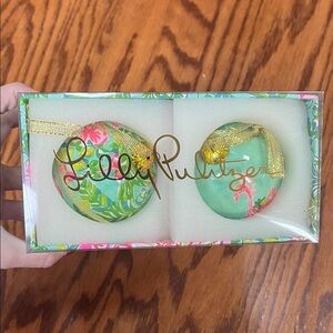 Lilly Pulitzer Green and Pink Ornament Duo